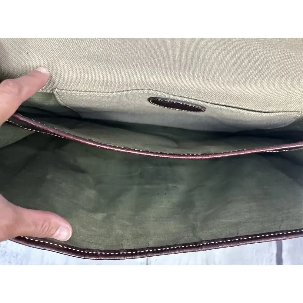 Vtg Holland Khaki Battenkill Canvas Saddle Leather Briefcase Messenger Bag USA